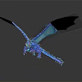 Blue Flying Dragon 3D Model with Shiny Transparent Wings and Reflection 3d model