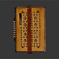 Vintage Wooden Accordion With Red Accents Metal Keys And Decorative Details