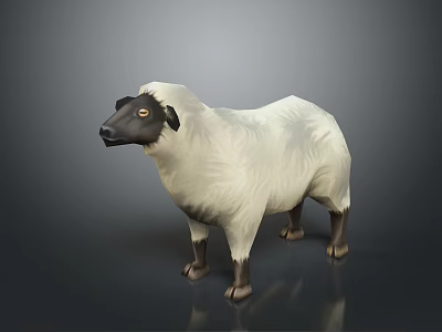 White Wool Sheep With Black Head And Legs Standing Against Gray Background 3d model