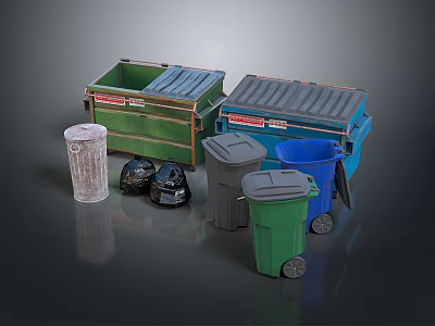 Colored Waste Bins And Trash Containers With Lids And Garbage Bags 3d model