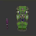 Green And Purple Robot Models With Mechanical Structure And Size Contrast