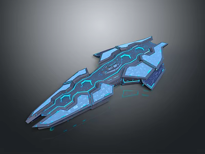 Futuristic Cosmic Spaceship Design With Blue Glowing Geometric Patterns And Aerodynamic Structure 3d model