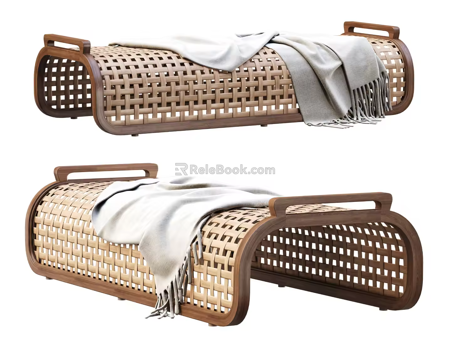 Quiet bed end stool woven bench 3d model