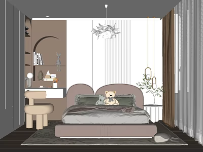 Cozy Kids Room Interior With Soft Bed Teddy Bear Chandelier And Curtains 3d model