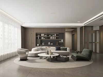 Modern Living Room With Sofa Armchair Round Rug And Floor To Ceiling Windows 3d model