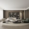 Modern Living Room With Sofa Armchair Round Rug And Floor To Ceiling Windows