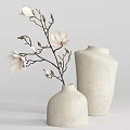 Minimalist Decorative Ornament Set with Textured Vases White Flower Branches and Buds