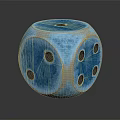Glossy Blue Ceramic Dice With Crackle Texture And Black Dots On Dark Background