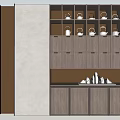 Modern Wooden Display Cabinet Shelves With Drawers And Decorative Storage Items