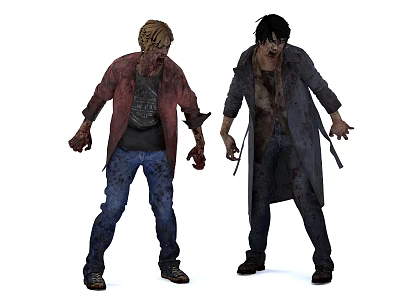 Game And Movie Zombie Characters Featuring Bloodstained Tattered Clothing Blonde And Black Hair 3d model