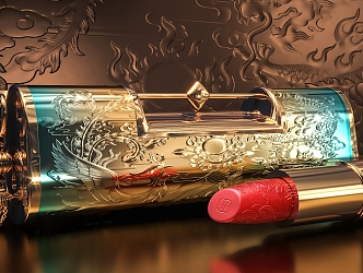 Red lipstick Xizi concentric lock lipstick cosmetics creative products carved lipstick vintage lip gloss 3d model