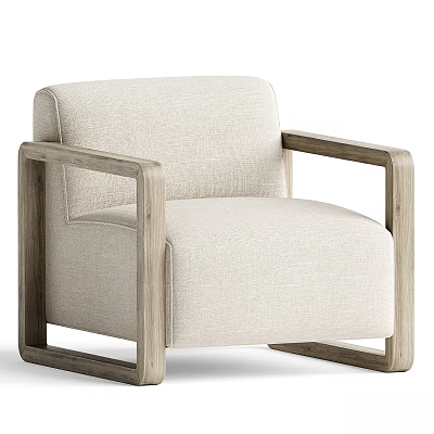 Beige Fabric Accent Chair With Wooden Armrests And Modern Design Frame 3d model