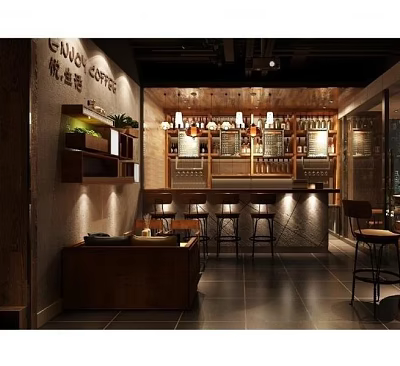 Cozy Rustic Bar Interior With Wooden Counter Wine Racks And Ambient Lighting 3d model