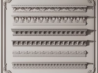 Various Styles of Decorative Gypsum Crown Molding with Ornate Patterns and Details 3d model