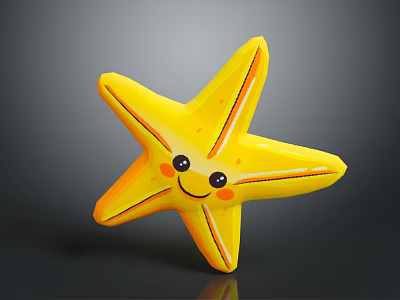 Cute Yellow Starfish Plush Toy Featuring Smiling Face And Black Eyes 3d model