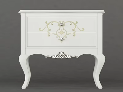 White Bedside Table With Gold Decorative Patterns Curved Legs And Elegant Design 3d model