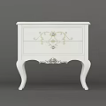White Bedside Table With Gold Decorative Patterns Curved Legs And Elegant Design