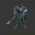 3D Render Of Blue Armored Knight Standing With Sword And Shield