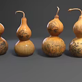 Decorative Gourd Ornament Set With Traditional Carved Patterns For Home