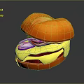 Delicious Burger With Orange Bun Melted Cheese Red Onion And Beef Patty