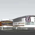 Modern Commercial Complex With Green Roof Design And Surrounding Trees