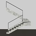 Modern Interior Sleek Glass Railing Marble Staircase with LED Step Lighting 3d model