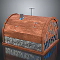 Arched Wooden Structure Design With Stone Base Chimney Antenna And Metal Grille