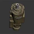 Old Yellow Industrial Mechanical Part With Worn Metal Structure And Holes