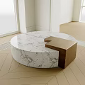 Round Marble Coffee Table With Brass Rectangular Accent And Modern Design 3d model