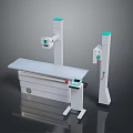 Modern Medical Examination Table With Column X Ray Equipment And Display Panel