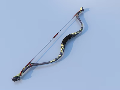 Decorative Archery Bow With Black Yellow Pattern And Red Accent Strings 3d model
