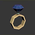 Golden Hexagonal Ring Base Decorative Ornament Featuring Blue Polyhedral Gemstone And Green Connecting Part 3d model