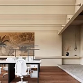 Modern Office Interior Featuring Tropical Plant Mural Wooden Floors And White Workstations