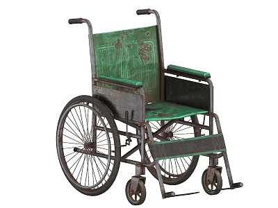 Vintage Green Manual Wheelchair With Metal Frame For Medical Mobility Aid 3d model