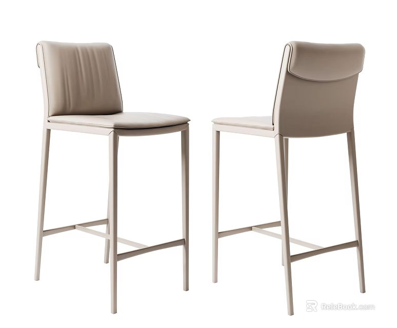 Modern Light Colored Leather Bar Stools With Metal Frame And Comfortable Backrest 3d model