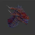 Red Dragon Head Game and Movie Character 3D Rendered with Sharp Horns and Scaly Texture