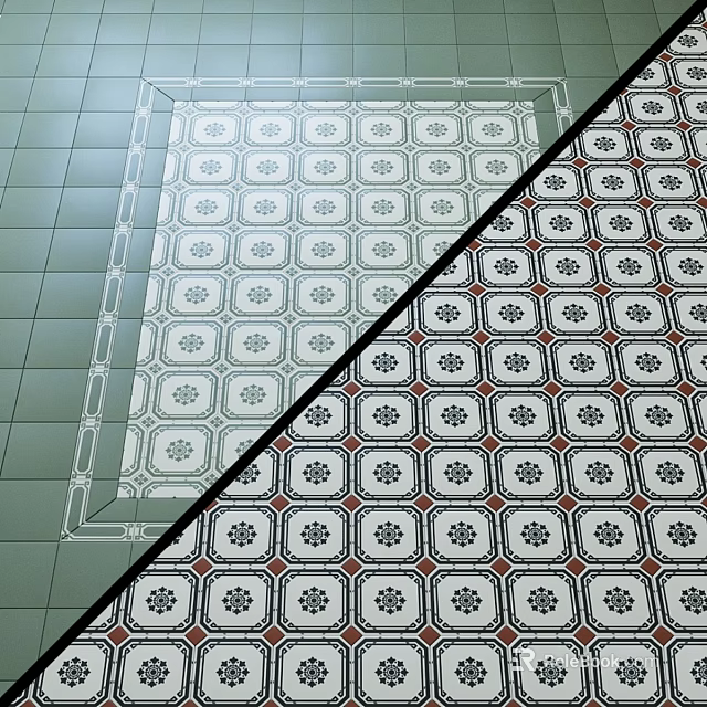 Decorative Floor Tile Components Featuring Contrasting Geometric Patterns In Light And Dark Hues 3d model