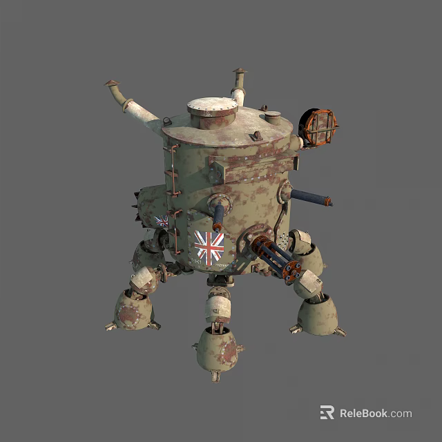 Vintage Mechanical Character With British Flag And Rusty Metal Structure 3d model 