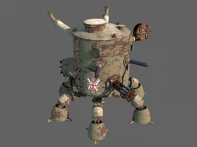 Vintage Mechanical Character With British Flag And Rusty Metal Structure 3d model