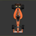 Orange and Black Formula One Racing Car with Aerodynamic Design Sponsor Logos and Large Wheels