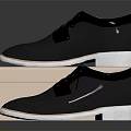 Black Leather Lace Up Shoes With White Soles On Brown Cardboard Box