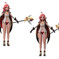 Game Fantasy Character With Pink Hair Elven Ears White Top And Winged Staff