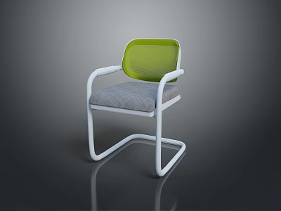Modern Single Chair With White Frame Green Mesh Backrest And Gray Cushion 3d model