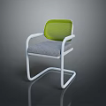 Modern Single Chair With White Frame Green Mesh Backrest And Gray Cushion