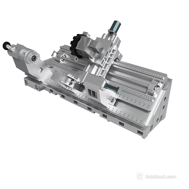 Industrial Precision Metal Lathe Machine Structure With Guide Rails Spindle Chuck And Metal Frame 3d model 