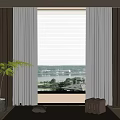 Gray and White Curtains with Sheer Panels and Indoor Plant and Rug Near Window View