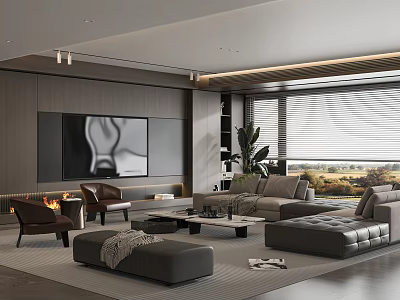 Italian living room sofa combination coffee table TV background wall 3d model