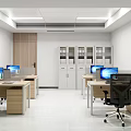 Modern Office Interior With Workstations Computers Black Chairs Cabinets And Bright Lighting 3d model