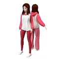 Two People Dressed In Sporty Pink White Red Casual Outfits