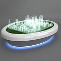 Commercial Equipment With Circular Design Transparent Cityscape Green Base And Blue Lighting